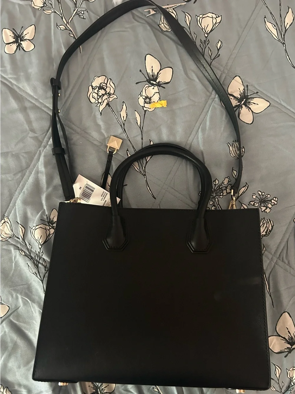 Michael Kors Black Leather Shoulder Satchel with Gold Hardware